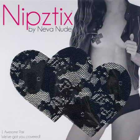 Neva Nude Pasty Heart Lace Black - Zinful Pleasures