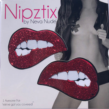 Neva Nude Pasty Bite Me Lips Glitter Red - Zinful Pleasures